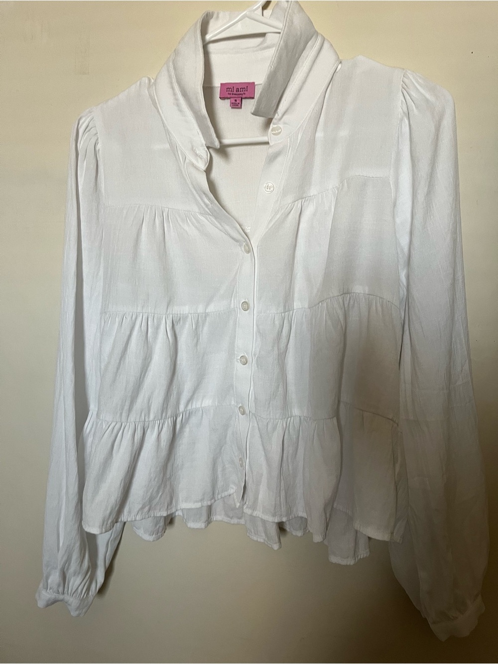Mi Ami White Tiered Button-Down Blouse